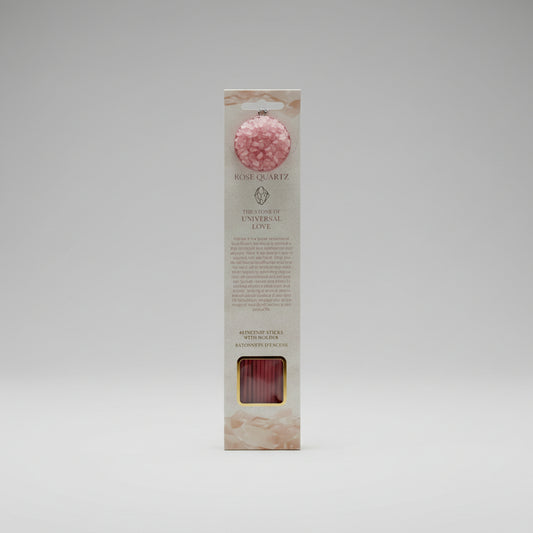 Rose Quartz Scented Incense Sticks with Holder. Each pack contains 40 sticks.