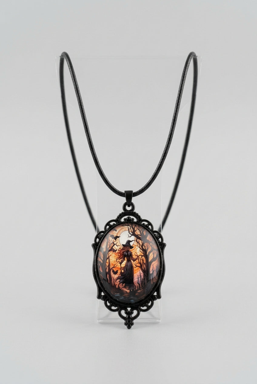 Pendant Necklace with Cord and Stainless Steel Chain