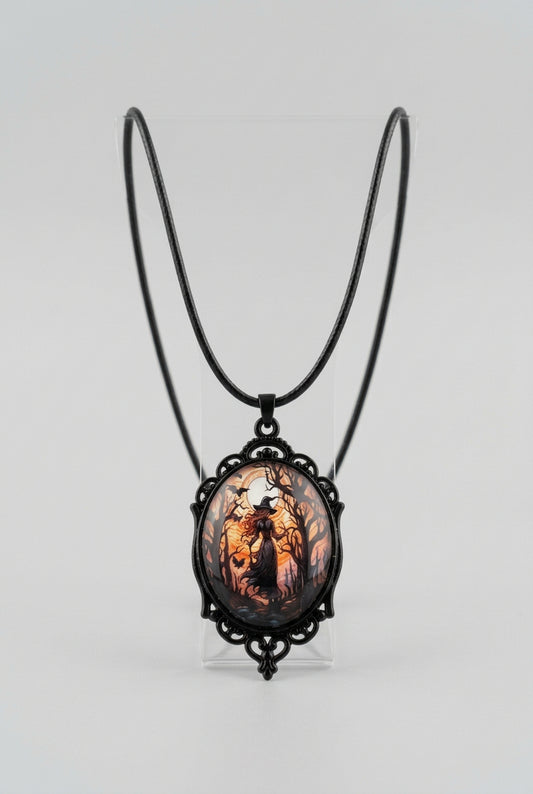 Pendant Necklace with Cord and Stainless Steel Chain