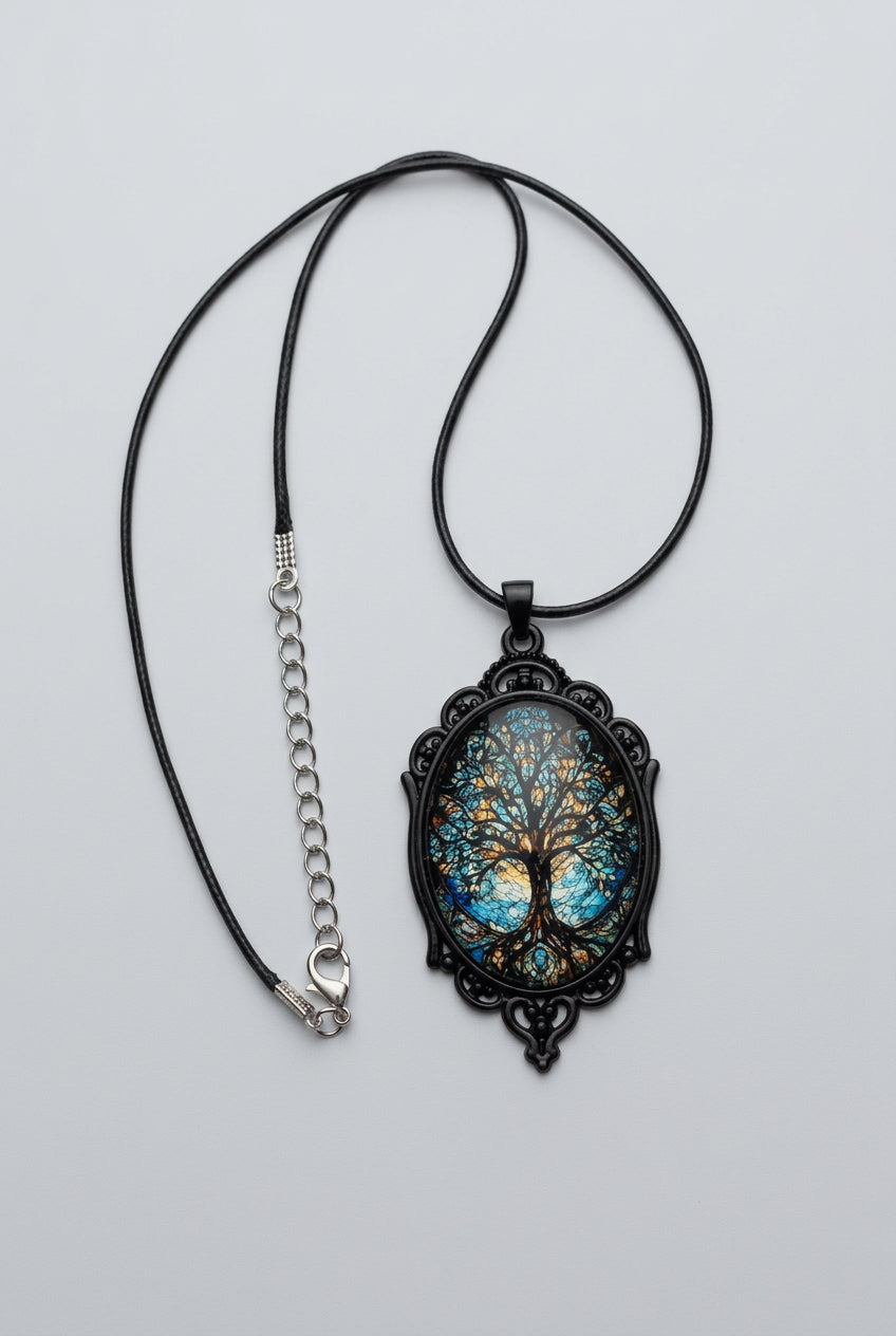 Pendant Necklace with Cord and Stainless Steel Chain