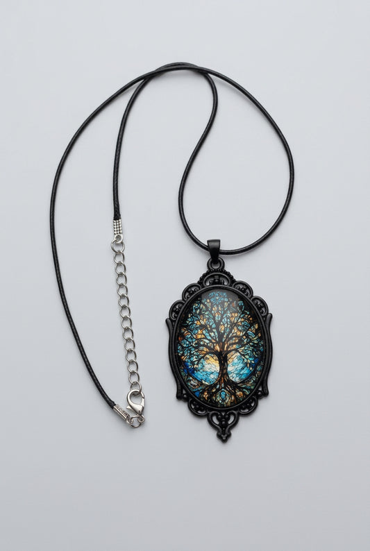 Pendant Necklace with Cord and Stainless Steel Chain