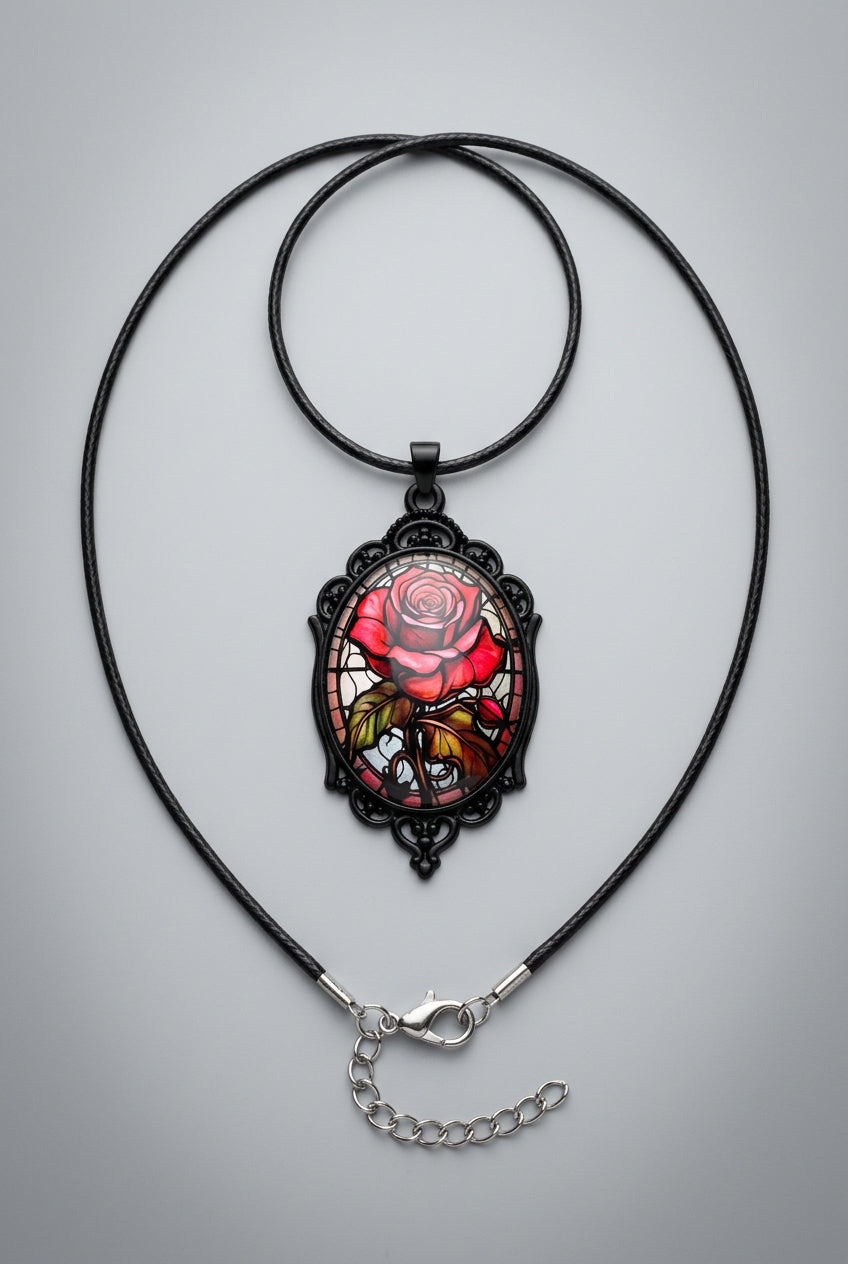 Pendant Necklace with Cord and Stainless Steel Chain