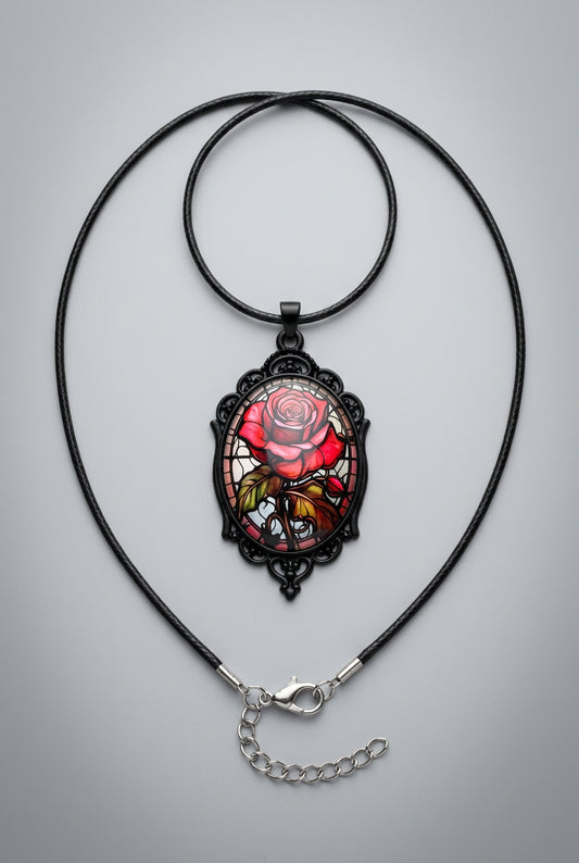 Pendant Necklace with Cord and Stainless Steel Chain