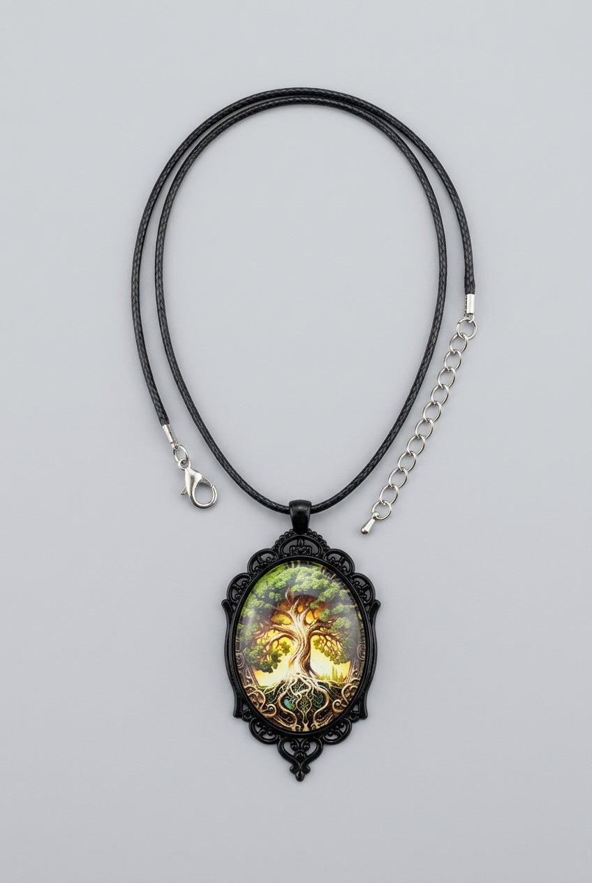 Pendant Necklace with Cord and Stainless Steel Chain