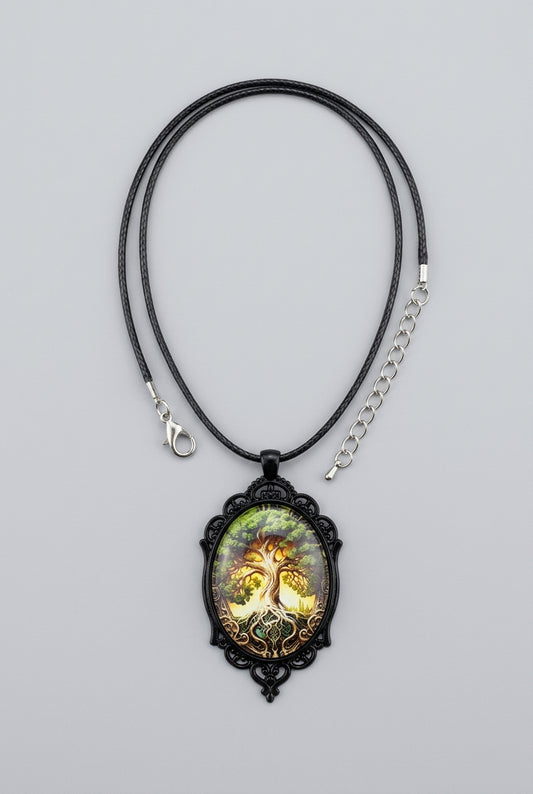 Pendant Necklace with Cord and Stainless Steel Chain